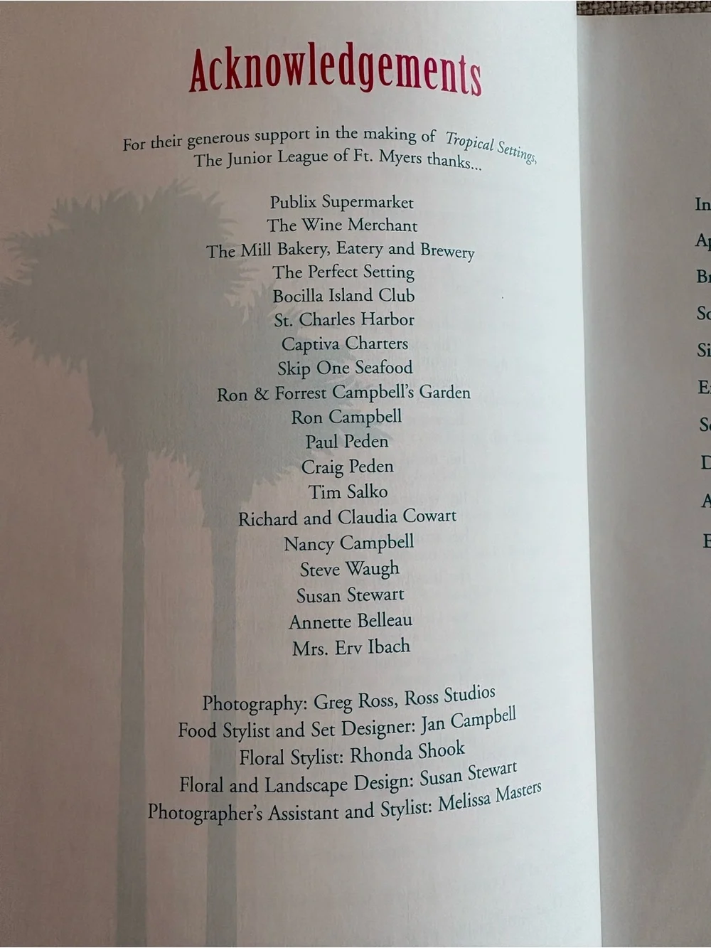 Tropical Settings Cookbook Junior League Fort Myers FL 1995 Hardcover First Ed
